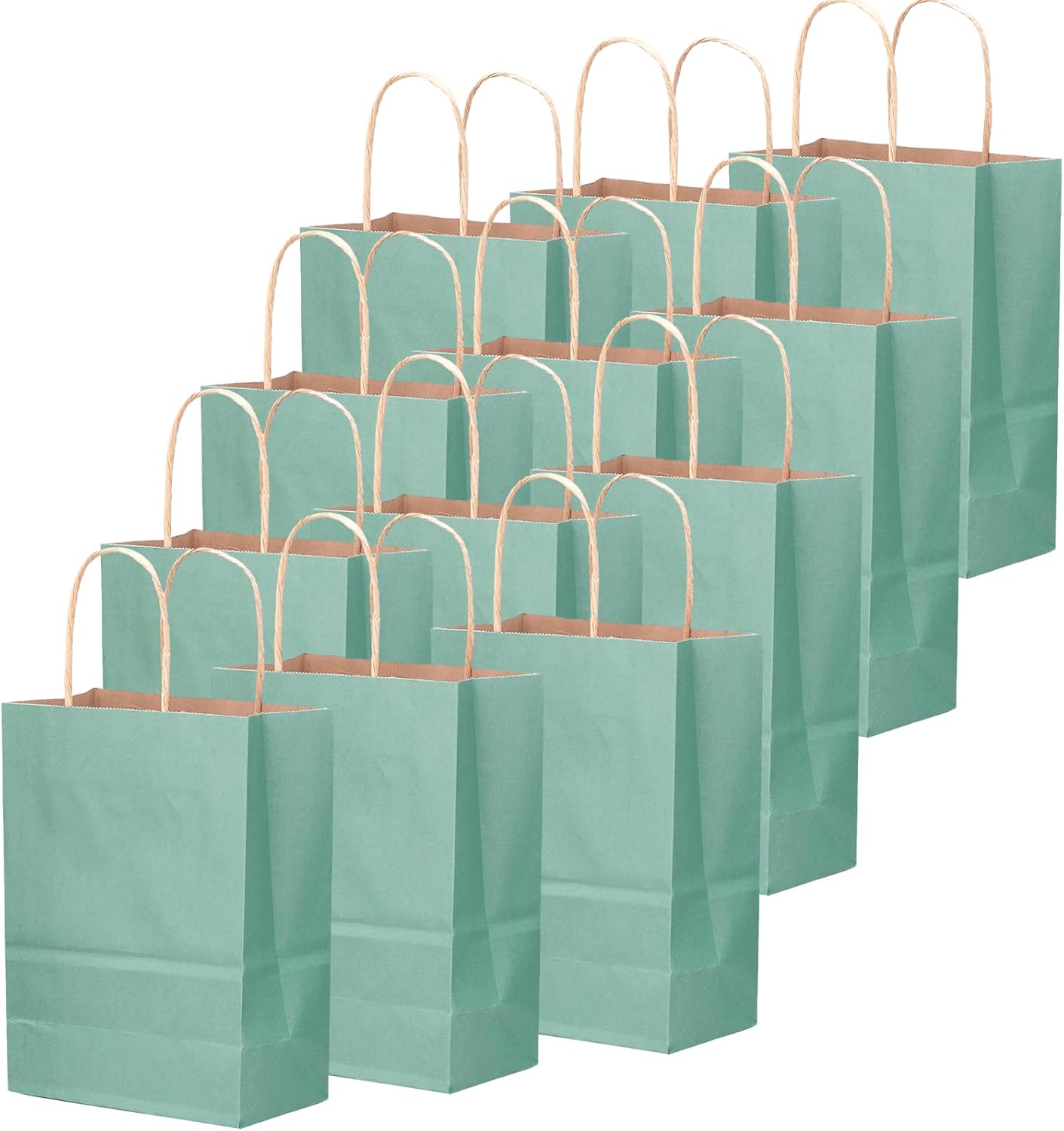 qiqee 100PCS Gift Bag with Handles Bulk Kraft Light Blue Paper Bags Multiple Uses (11"x5"x8"inch Medium Size)