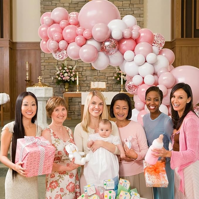 Pink and White Balloons Arch Kit,130pcs Light Pink Balloons Different Sizes White Latex Balloons for Wedding,Baby Shower,Gender Reveal,Birthday,Valentine's Day Decorations