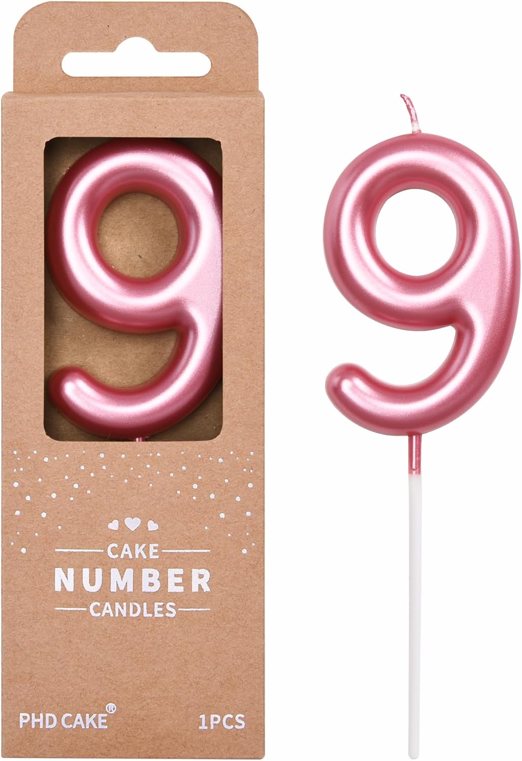 PHD CAKE 2.76 inch Classical Pink 9 Number Birthday Candles, Pink Number Candles, Cake Number Candles, Party Celebration
