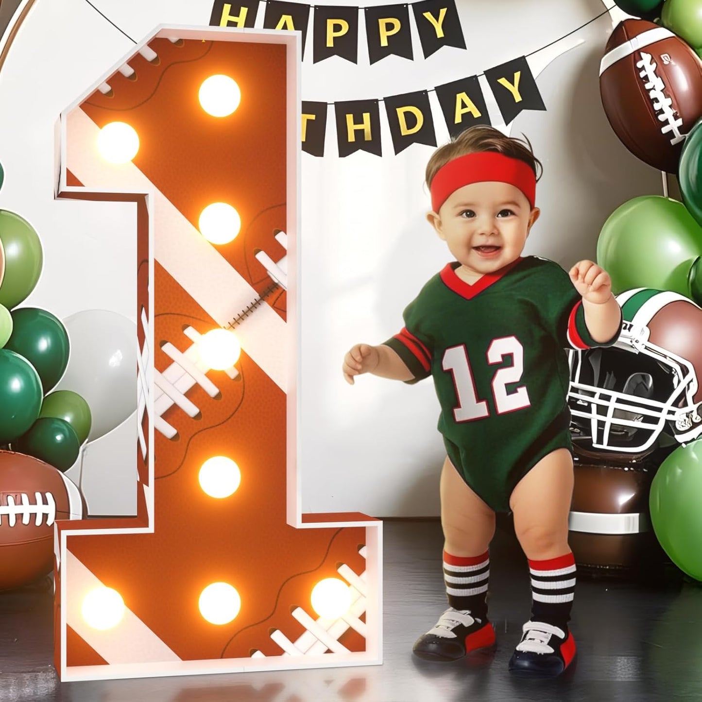 Football 1st-Birthday Decorations Marquee Numbers: Superbowl 3FT Large Light up Number Sign 1 First Year Down One Year Old Party Decoration First Trip Around the Sun Decor for Boys and Girls