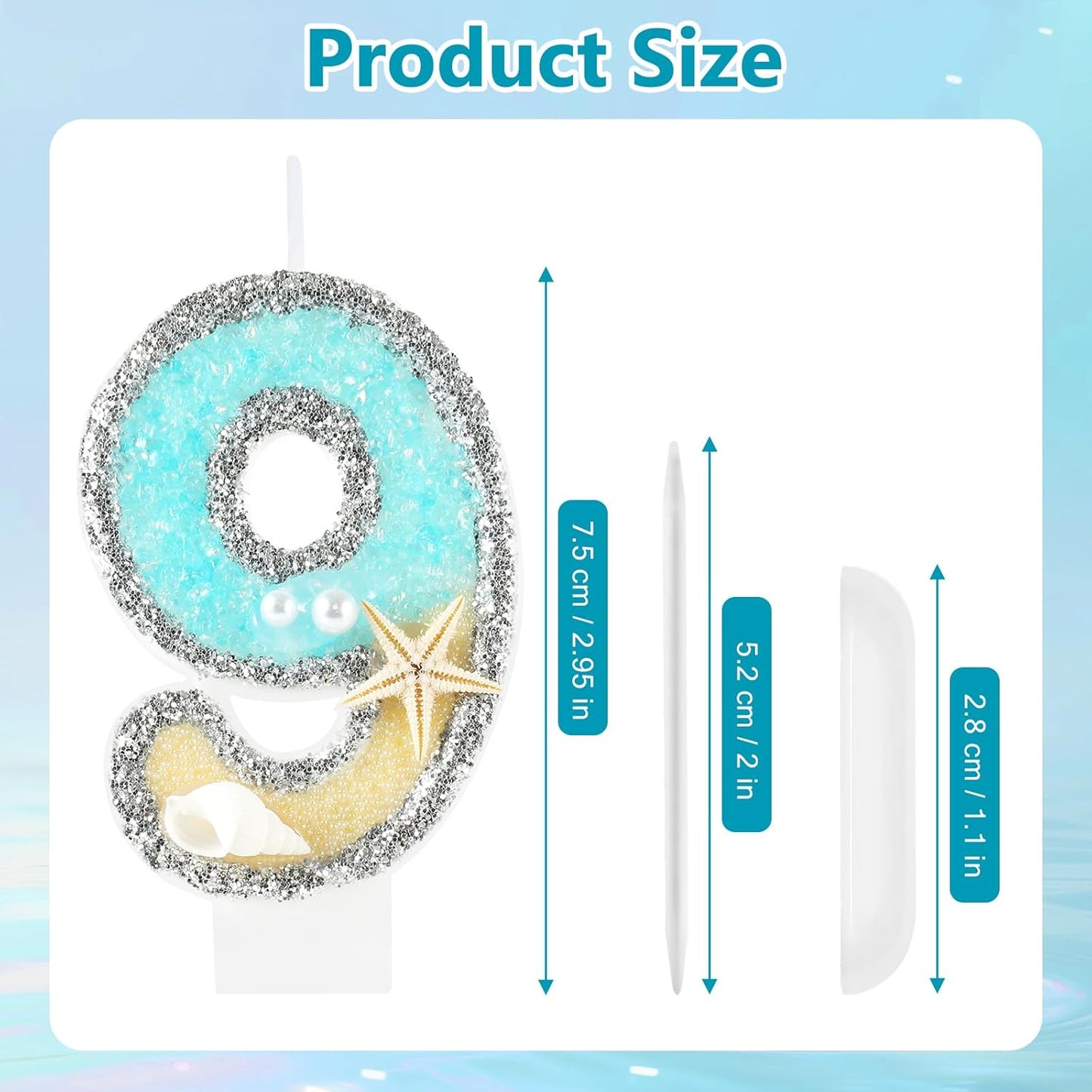 Beach Birthday Candle Starfish Number 9 Candles 9th Cake Candle Blue Birthday Cake Topper Cupcake Decorations Party Decor Anniversary Celebrations Supplies Favors