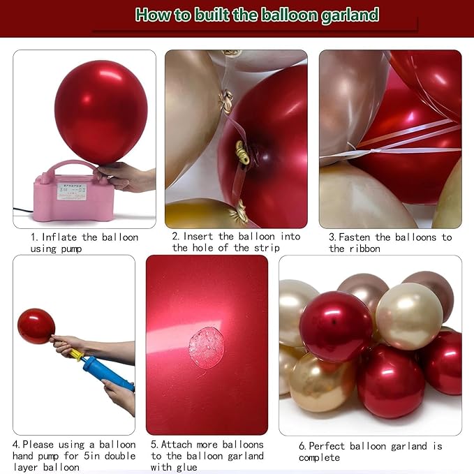 Burgundy Gold Balloon Garland Double Stuffed Dark Red Rose Gold Maroon Champagne Balloon Arch Kit for Mother's Day Wedding Birthday Bridal Graduation Anniversary Party Decorations