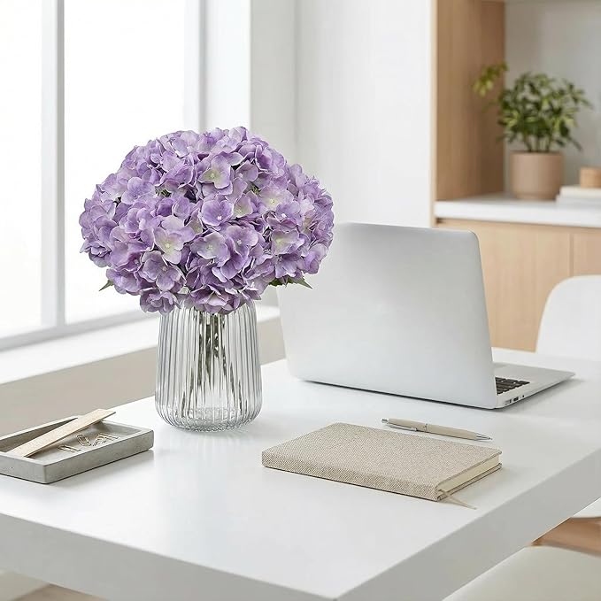 2Bouquets Artificial Fake Flowers Plants Silk Hydrangea Arrangements Wedding Bouquets Decorations Plastic Floral Home Kitchen Garden Party Festival Bar DIY (Lavender,5 Flower Heads)