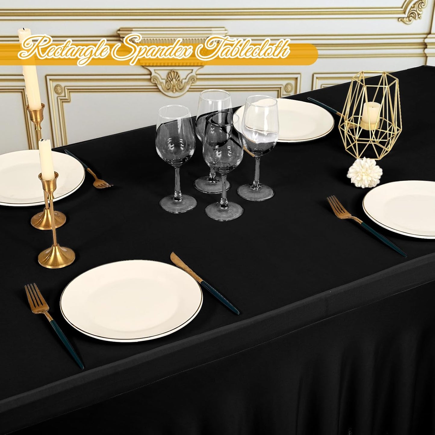 6 Pack 6Ft Spandex Table Skirts Fitted Black Stretch Tablecloth, One-Piece Wrinkle-Resistant Ruffles Design Table Cover and Skirt for Wedding Party Banquet Event Trade Show