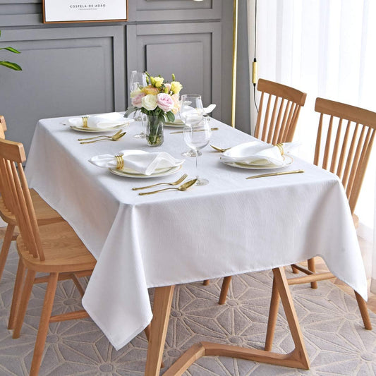 maxmill Jacquard Table Cloth Waving Pattern Water Resistant Wrinkle Resistance Heavy Weight Soft Tablecloth for Kitchen Dinning Tabletop Decoration Oblong 60 x 140 Inch White