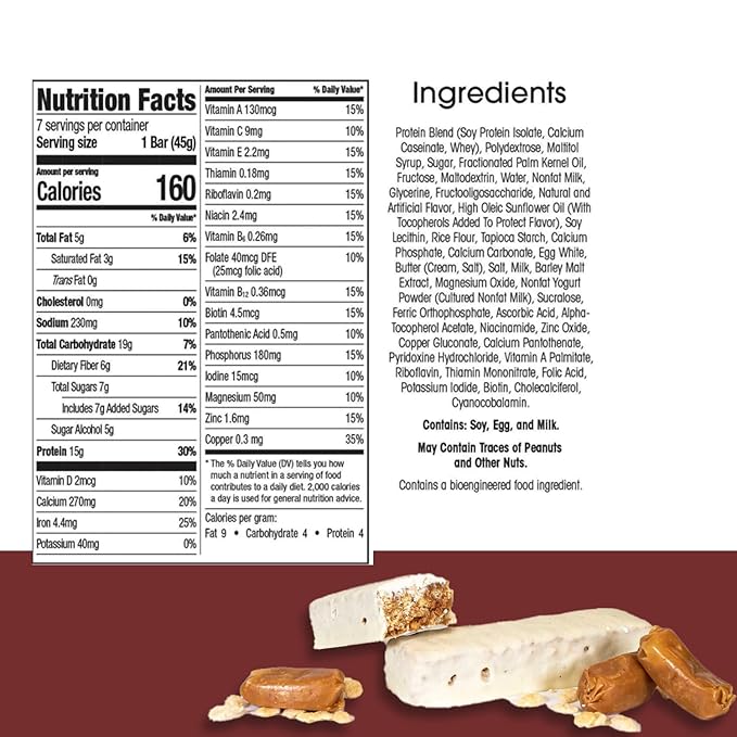 BestMed - High Protein Nutrition Bar - Low-Carb, 15g Protein, Low Sugar, High Fiber, Low Calorie, Meal Replacement Bar (Vanilla Caramel, 1 Box - 7 Count)