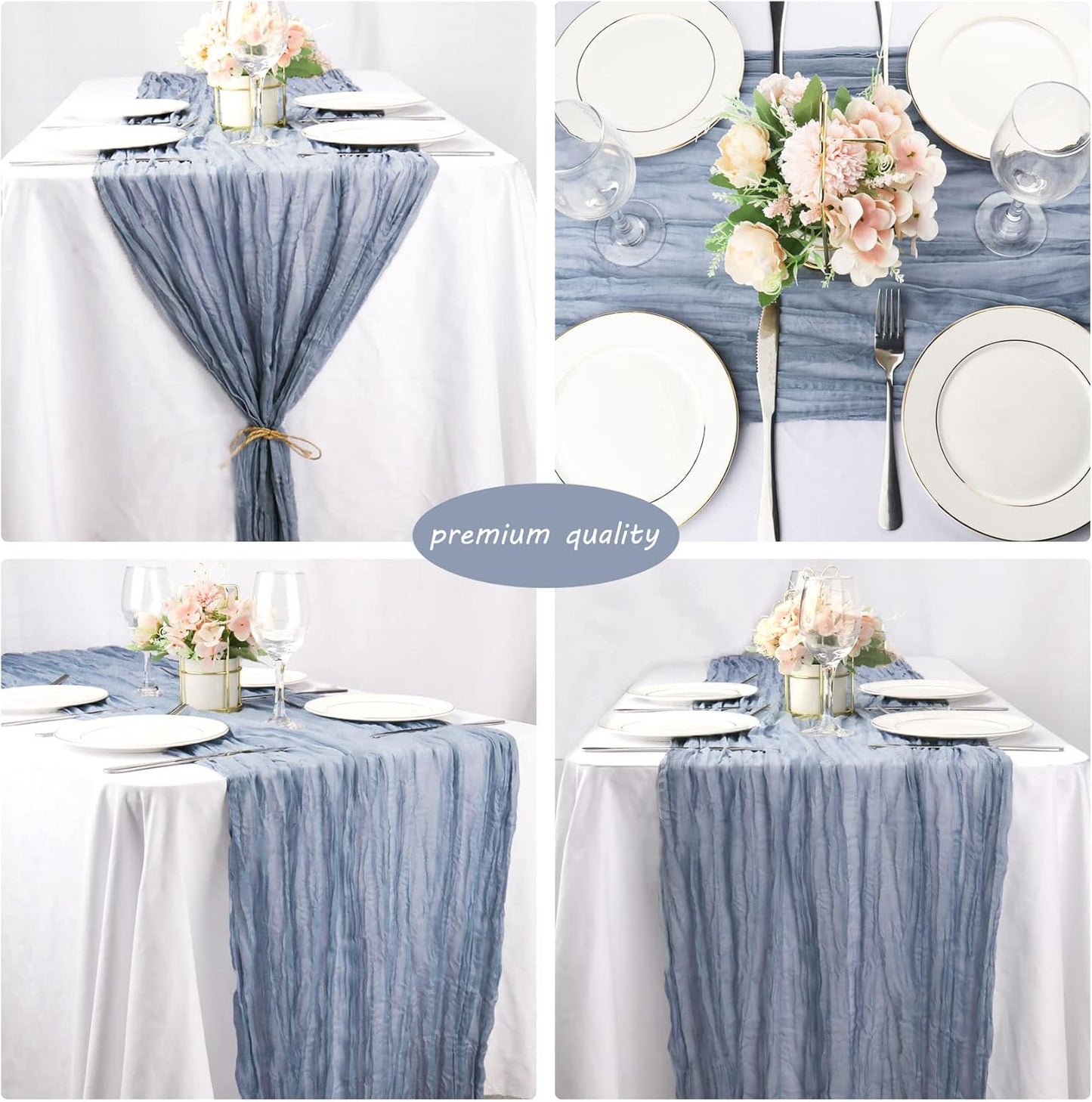 12 Pack 10Ft Cheesecloth Table Runner 35x120 Inch Boho Gauze Table Runner Rustic Cheese Cloth Long Romantic Table Runners for Wedding Bridal Shower Birthday Party Table Decor (Dusty Blue)