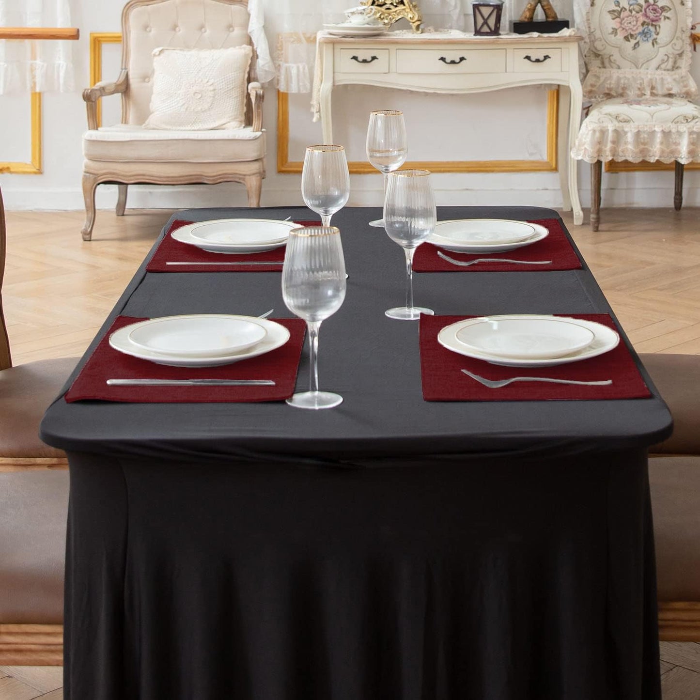 Cloth Burgundy Placemats Set of 8, Linen Type Fabric Placemats Machine Washable Heat Resistant Placemats Polyester Place Mats for Halloween, Thanksgiving and Christmas Dining Table (Burgundy)