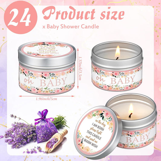MTLEE 24 Pcs Flowers Baby Shower Party Favors Candles Lavender Scented Baby Shower Favors for Guests Rustic Tealights Candles Gender Reveal Return Gifts Girl Boy(1.2 Oz, Pink)