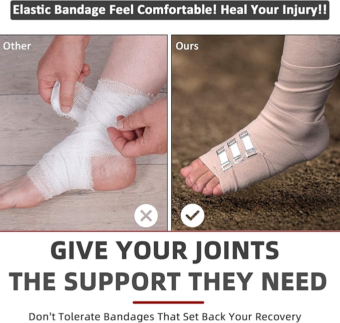 FRESINIDER Elastic Bandage Wrap 4 Pack(2 X 3 + 2 X 4 Wide Rolls) + 24 Clips | Stretch Compression Bandage Stretches up to 15ft | Ideal for Medical, Sports, Sprains, Calf, Ankle & Foot