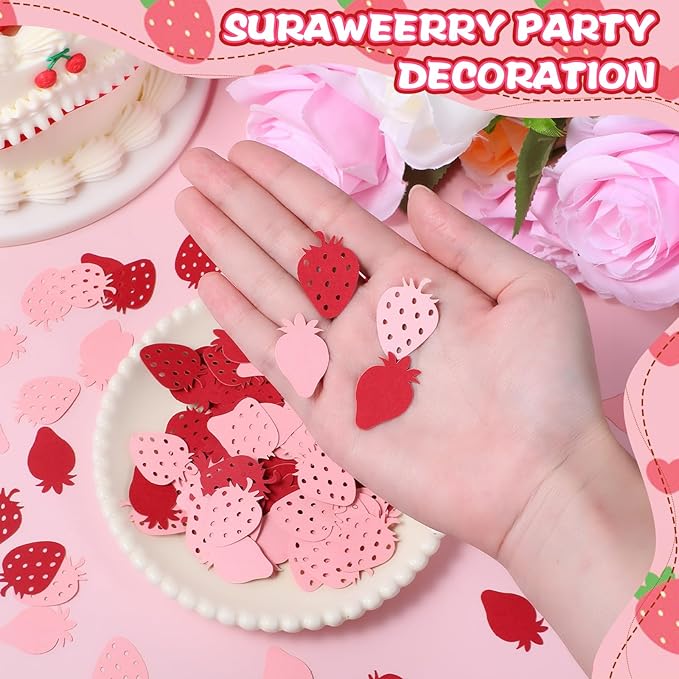 300 Pcs Strawberry Confetti Red Pink Paper Berry Sweet Strawberry Themed Table Confetti, Table Decorations for Wedding Birthday Baby Shower