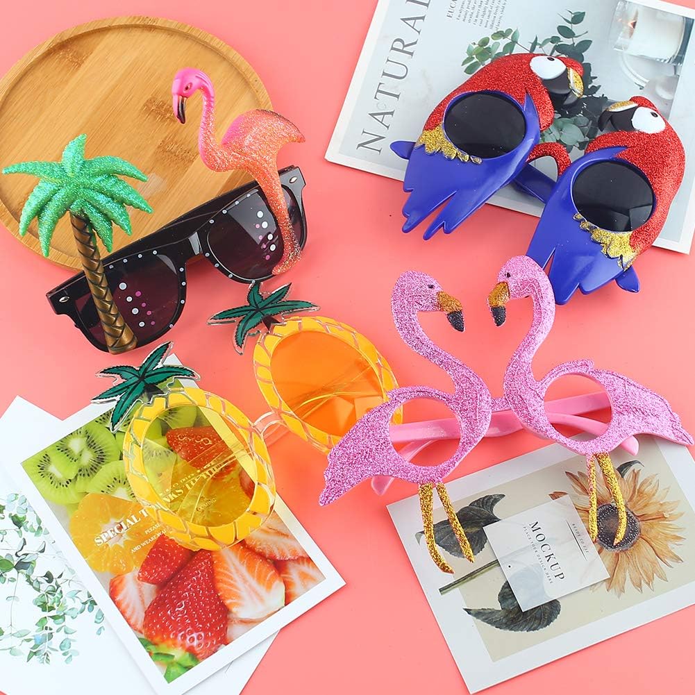 POPLAY Fun Party Sunglasses, Luau Glasses Silly Festival Dress Up Sunglasses Hawaiian Accessories for Kids Women Party Favor Tropical Fancy Photo Props