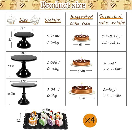 Cashger Cake Stand,7Pcs Round Metal Cake Display Stand 8/10/12Inch Dessert Table Decorations Set Cupcake Holder Party Serving Plate for Baby Shower ,Wedding ,Birthday Party ,Anniversary (Black)
