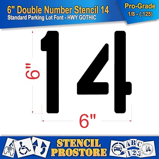 Pavement, Curb, and WheelStop Stencils - 6 inch Double Number Stencil - (14) - 6" x 6" x 1/8" (128 mil) - Pro-Grade