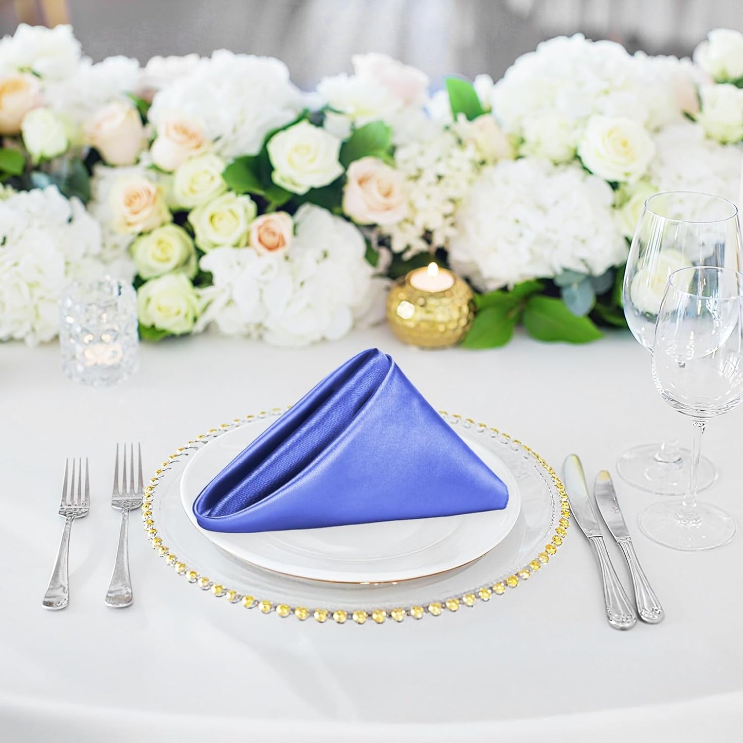 Bailarina 80 Pack Royal Blue Satin Napkins,17x17 Inches Wedding Napkins Square Soft Silky Table Napkins Bulk Decorative Elegant Cloth Napkin for Party Decoration, Banquet,Wedding,Graduation