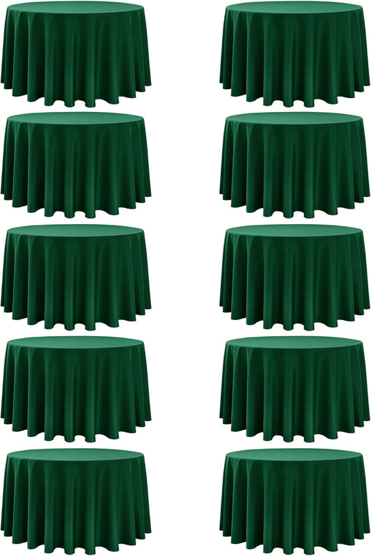 10-Pack Hunter Green Round Tablecloths, 108 Inches, Stain-Resistant Polyester for 4-5 Ft Round Tables - Washable Table Covers for Weddings, Banquets, Birthday Parties, Events