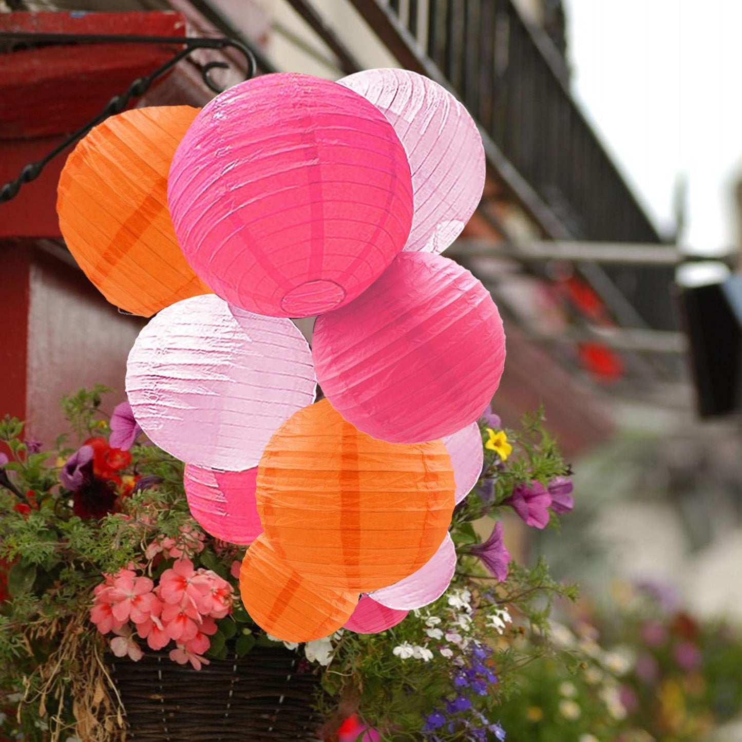 12 Pcs Pink Orange Paper Lanterns Decorative Round Hanging Lanterns for Birthday Baby Shower Wedding Graduation Fall Autumn Thanks Giving Party Decoration