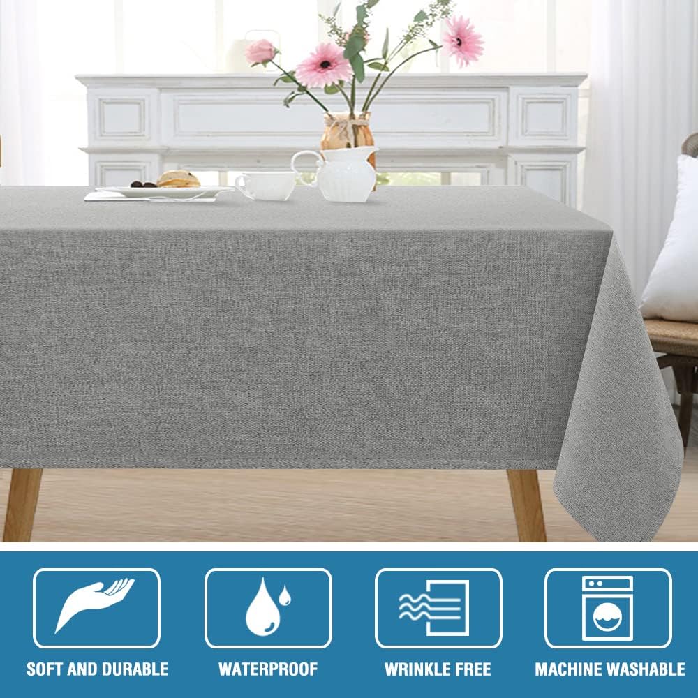 H.VERSAILTEX Linen Textured Tablecloth 54 x 54 Waterproof Decorative Table Cloth Spill-Proof Linen Look Cover for Party Table Extra Soft and Thick Fabric Wrinkle Free, Heather Gray