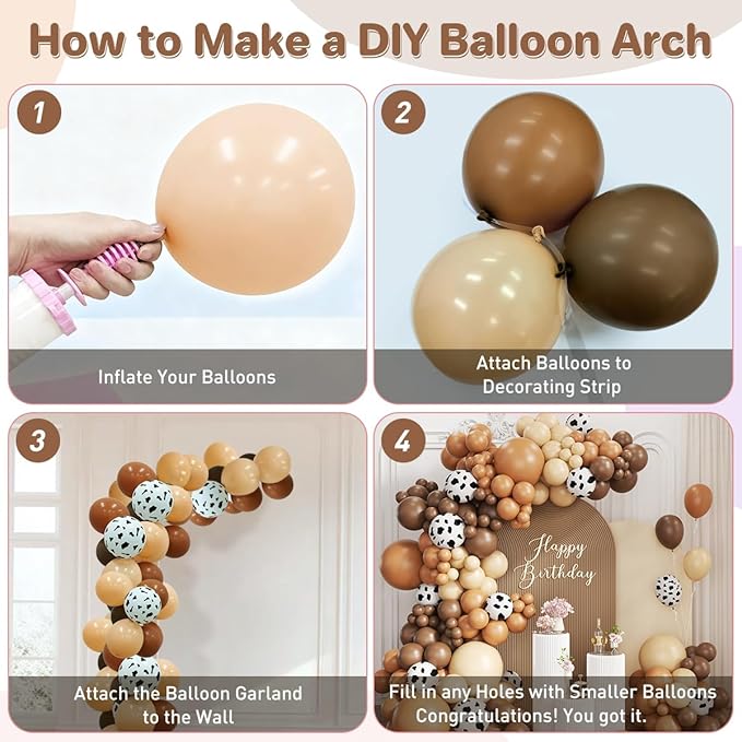 Western Cowboy Balloon Arch Kit, 167Pcs Dark Brown Cocoa Chocolate Nude Cow Print Balloons Garland for Boy First Rodeo Baby Shower Country Farm Birthday Party Decorations