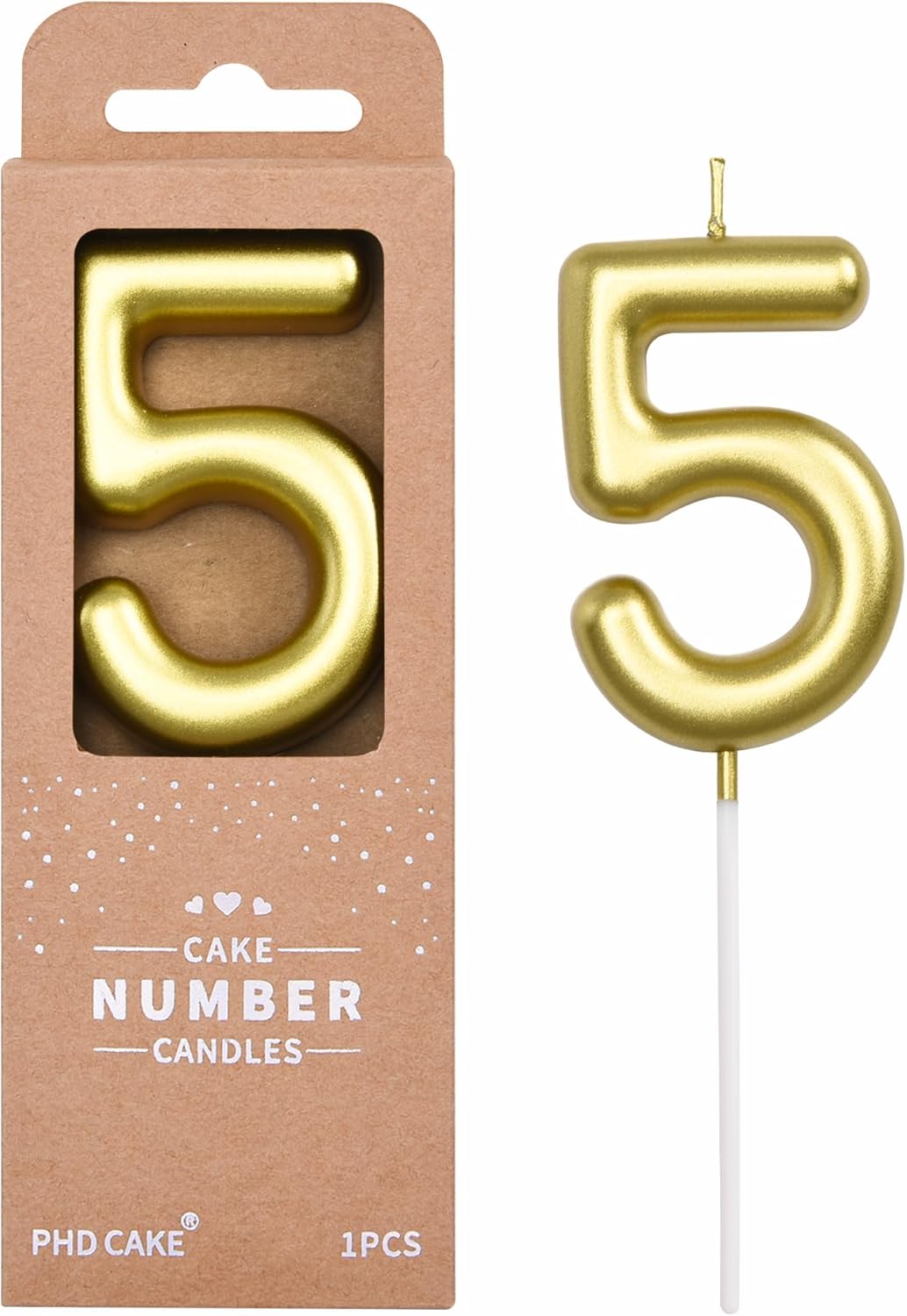PHD CAKE 2.76 inch Classical Gold 5 Number Birthday Candles, Gold Number Candles, Cake Number Candles, Party Celebration