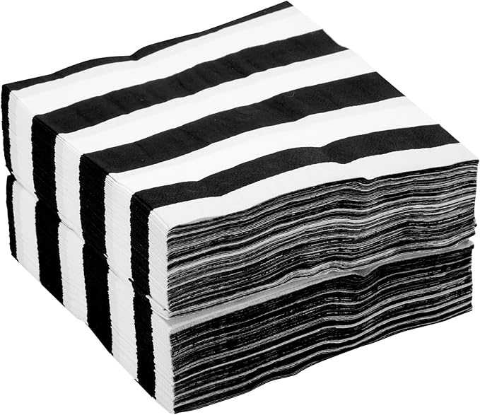 BLUE PANDA Dinner Napkins - Classic Black & White Stripe Pattern - Disposable Cocktail & Wedding Napkins - Versatile Decorative Party 2-Ply Guest Towels - 150 Count, 6.5 x 6.5 in, Black & White