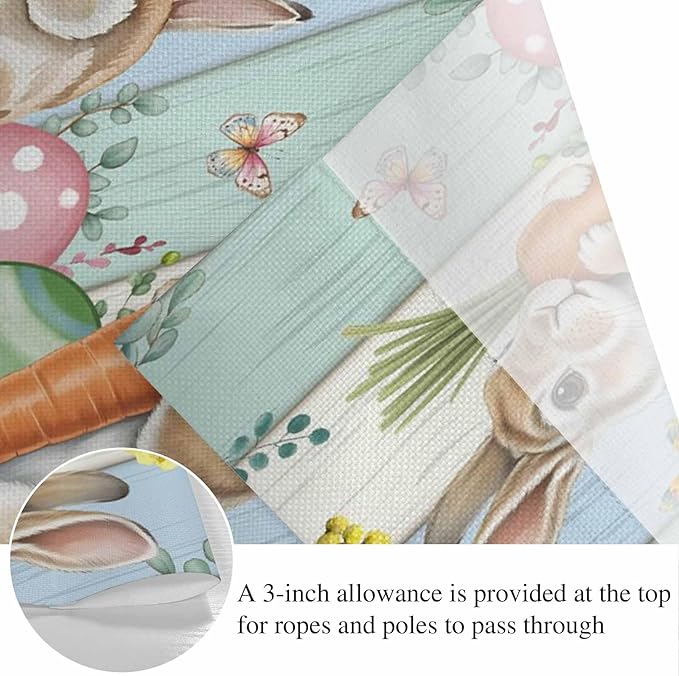 Easter Banner 4Pcs Indoor Outdoor Hanging Banner Flag Spring Rabbit Eucalyptus Leaves Eggs Wooden Sign for Fireplace Mantel Decorative Bunting Garland Valance for Shop Door Mantle Decor 7.9"x11.8"