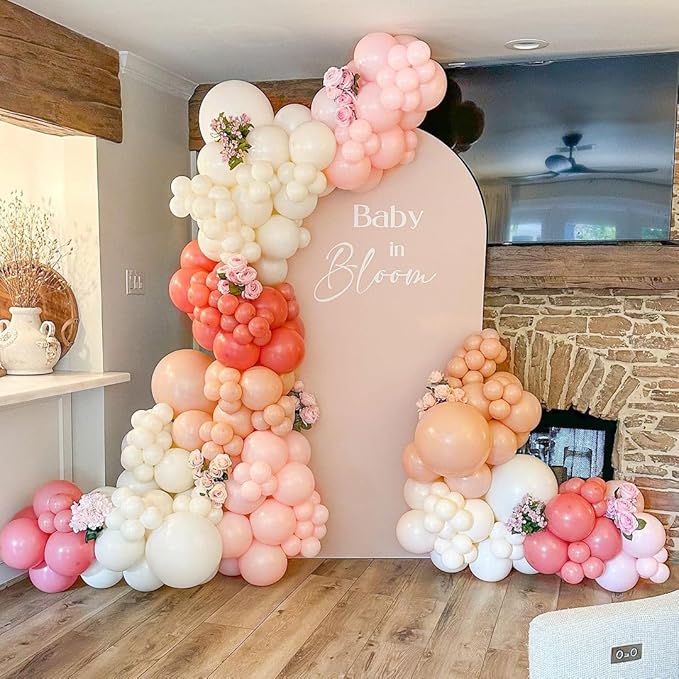 Pink and Coral Red Balloon Garland Arch Kit, Ivory White Maca Orange Latex Balloons Arch Kit for Mother's Day Wedding Engagement Anniversary Birthday Baby Shower Party Decoration Supplies
