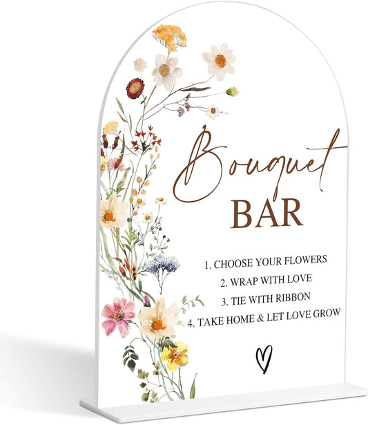 Bouquet Bar Sign, Flower Style Bridal Shower Sign for Wedding, Engagement, Bridal Shower and Reception, Bridal Shower Decorations, Wedding Shower Favors, 6X8 Inch Acrylic Arch Sign with Stand,5