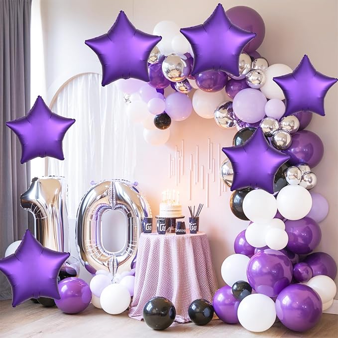 Purple Star Foil Balloons, 10PCS Purple Foil Stars Shape Balloons, 18 Inch Metallic Stars Aluminum Balloon Helium Pentagram Balloon for Birthday, Anniversary, Graduation, Halloween Party Decoration