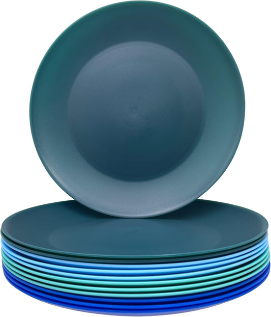 AOYITE Plastic Plates Reusable 10 inch, Unbreakable Dinner Plates set of 12, BPA Free Microwave & Dishwasher Safe Party Plate for Any Occasion, BBQ, Travel, Events (Coastal)