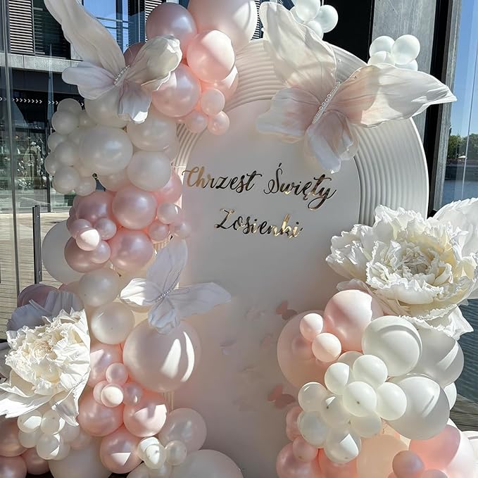 Pink Balloons 60 Pcs Light Baby Pearl Pink and White Latex Party Balloon with 12 Inch Double Stuffed Balloon for Girls Princess Winter Wonderland Wedding Birthday Baby Shower Bridal Party Decor