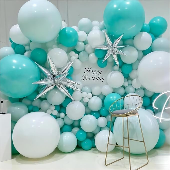 Teal Blue Balloons, 140pcs 18 12 10 5 Inch Different Sizes Pack Party Latex Balloons for Birthday Halloween Holiday Balloon Garland as Party Decorations