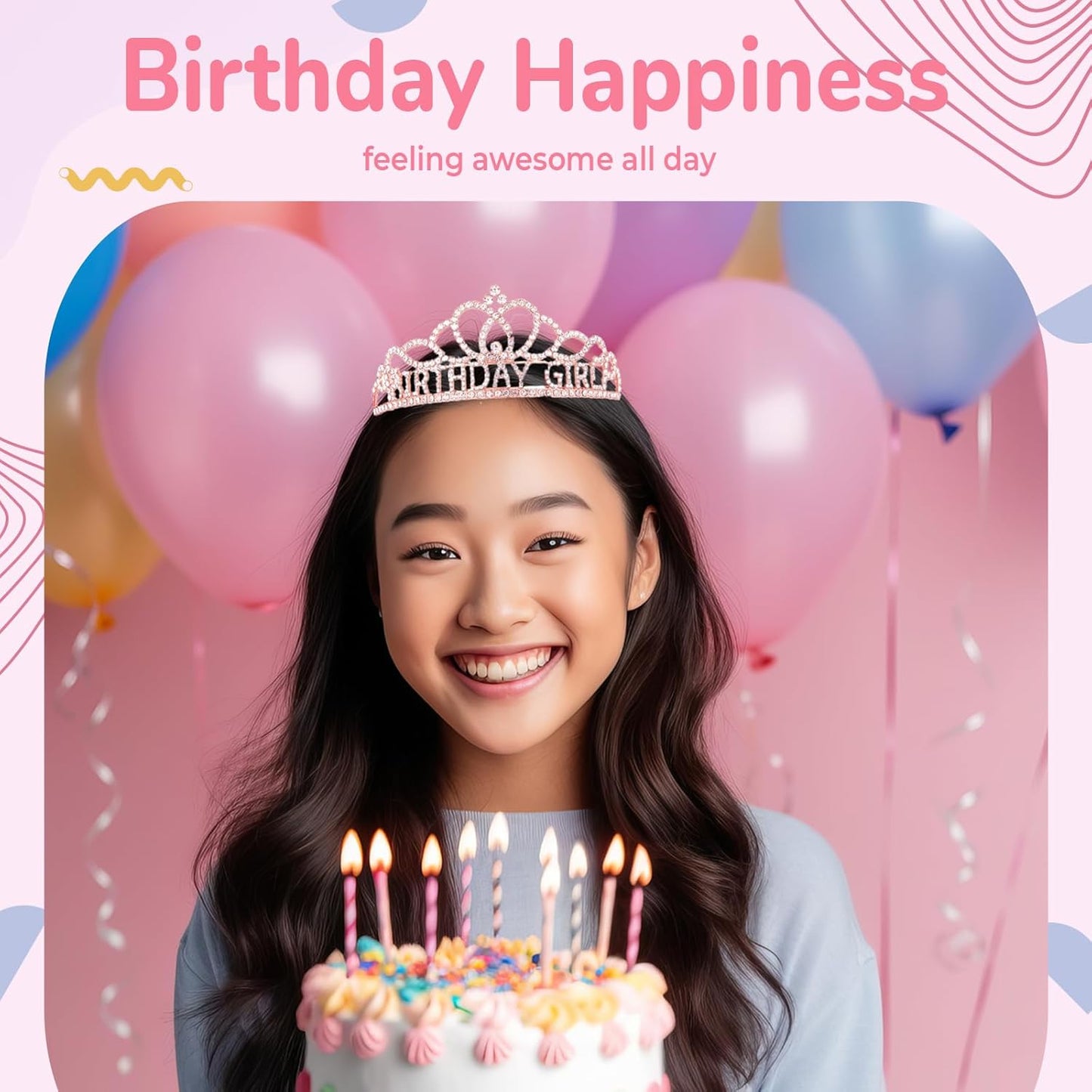 Birtthday Tiara Crown with Sash for Women Birthday Queen Party