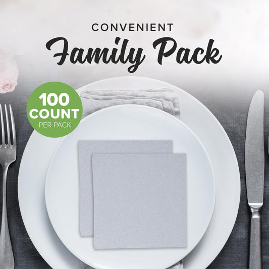 SimuLinen Rich Grey Beverage Napkin - Disposable and Absorbant - Party Napkin/Cocktail napkins - Pack of 100