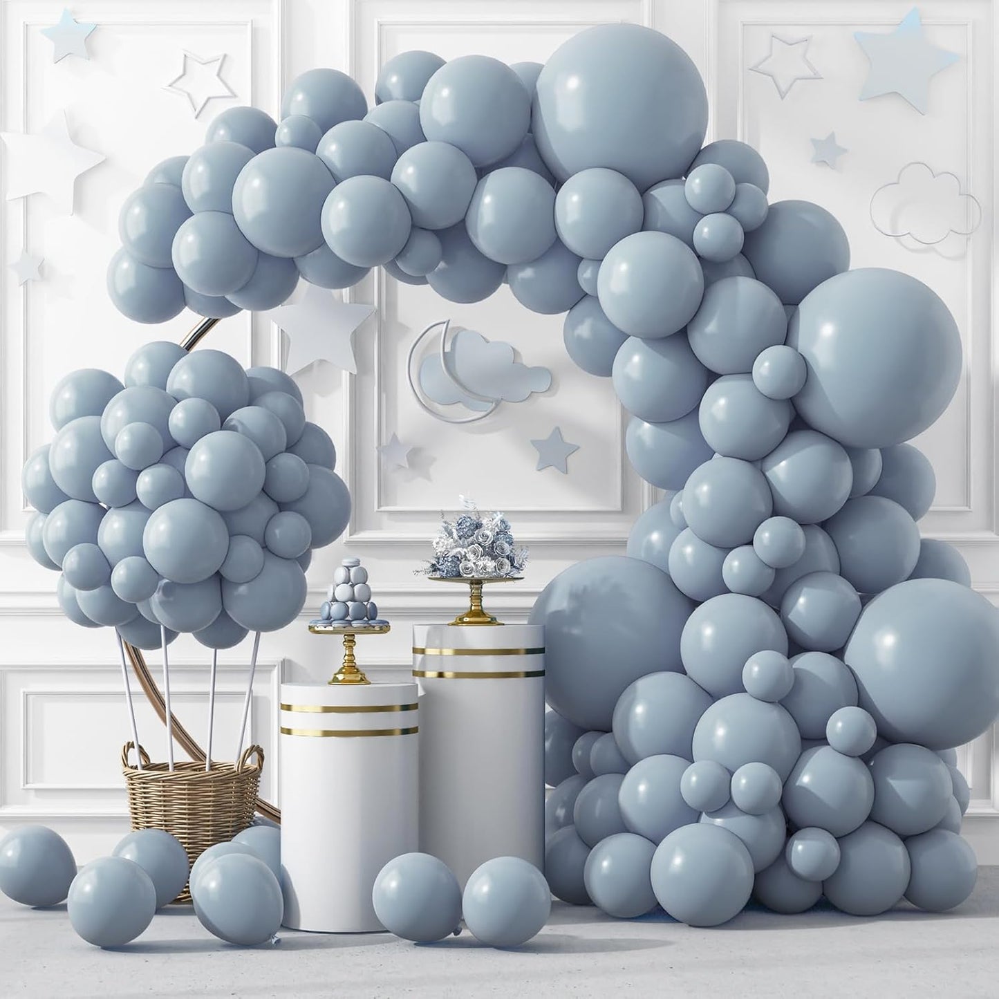 RUBFAC 129pcs Dusty Blue Balloons Different Sizes 18 12 10 5 Inch Latex Haze Blue Balloon Garland Arch for Party Decoration Birthday Wedding Engagements Anniversary Baby Shower Party Supplies
