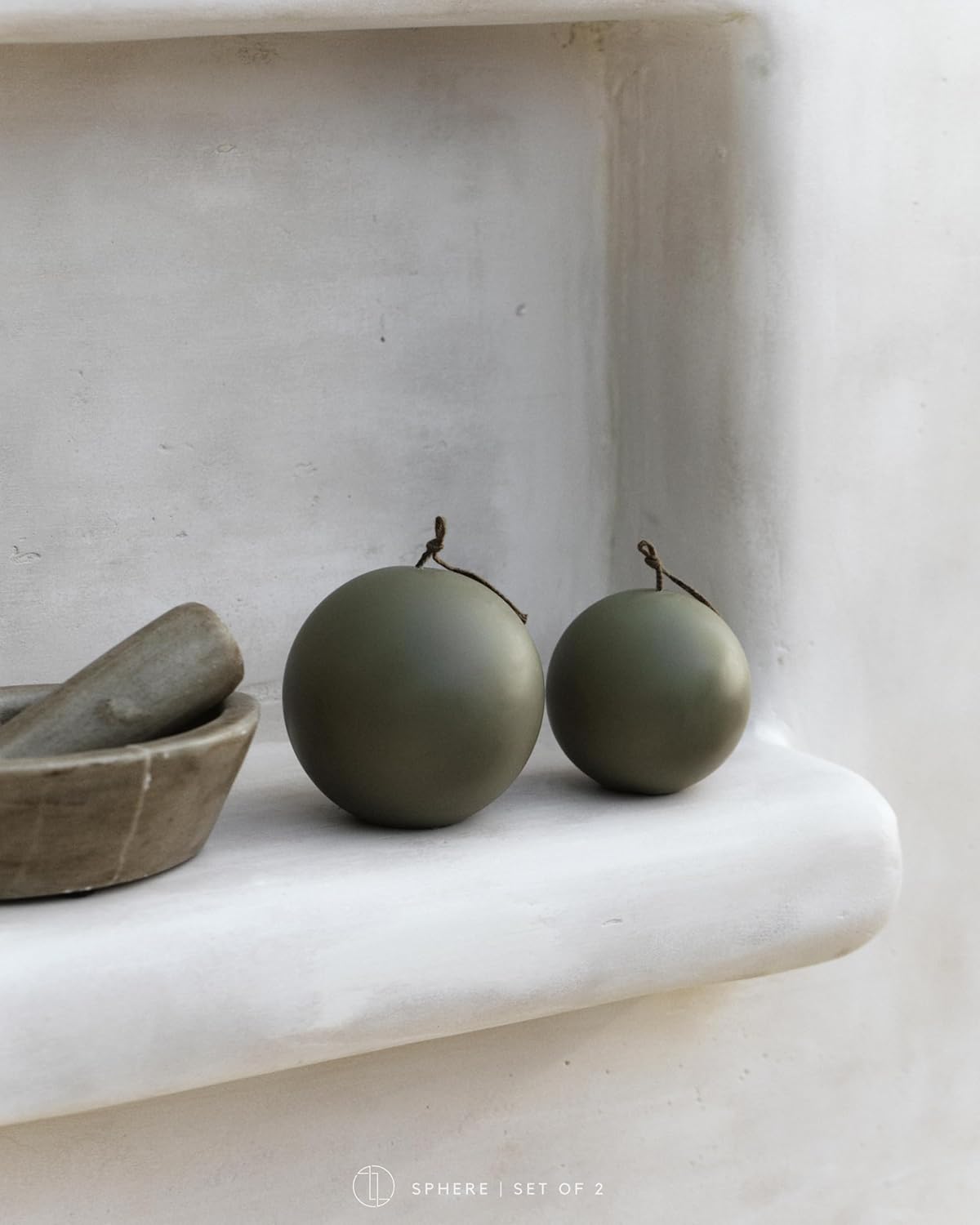 LAWA Set of 2 Sphere Candle - Beautiful Handmade Pillar Scented Soy Wax Elegant Aesthetic Candle Housewarming Gift Home Room Shelf Decor Idea (Earthy Green, Set of 2)
