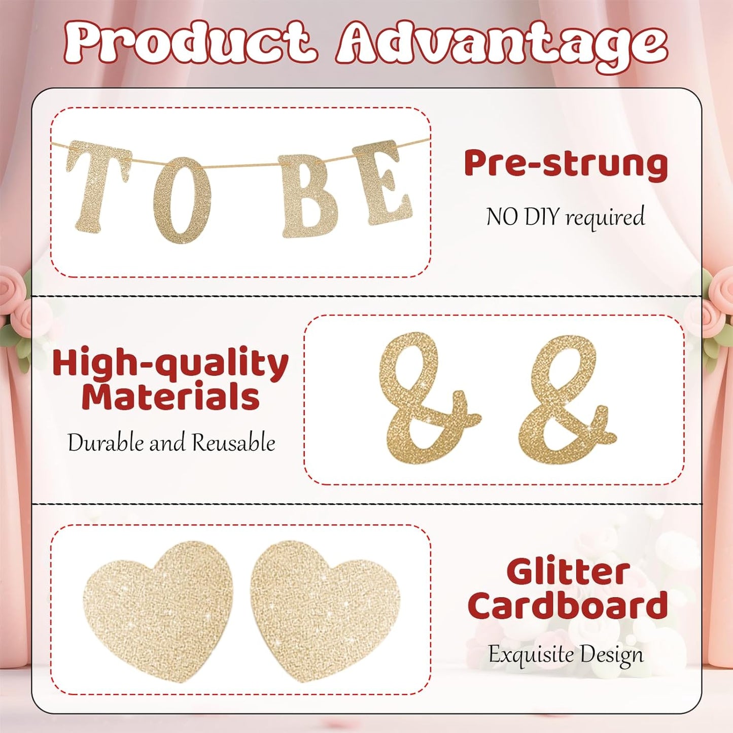 Soon To Be Mr & Mrs Sign Banner For Bridal Shower Decorations, Pre-strung Gold Glitter Wedding Shower Decorations For Home Party, Engagement Banner For Bachelorette Couples Shower