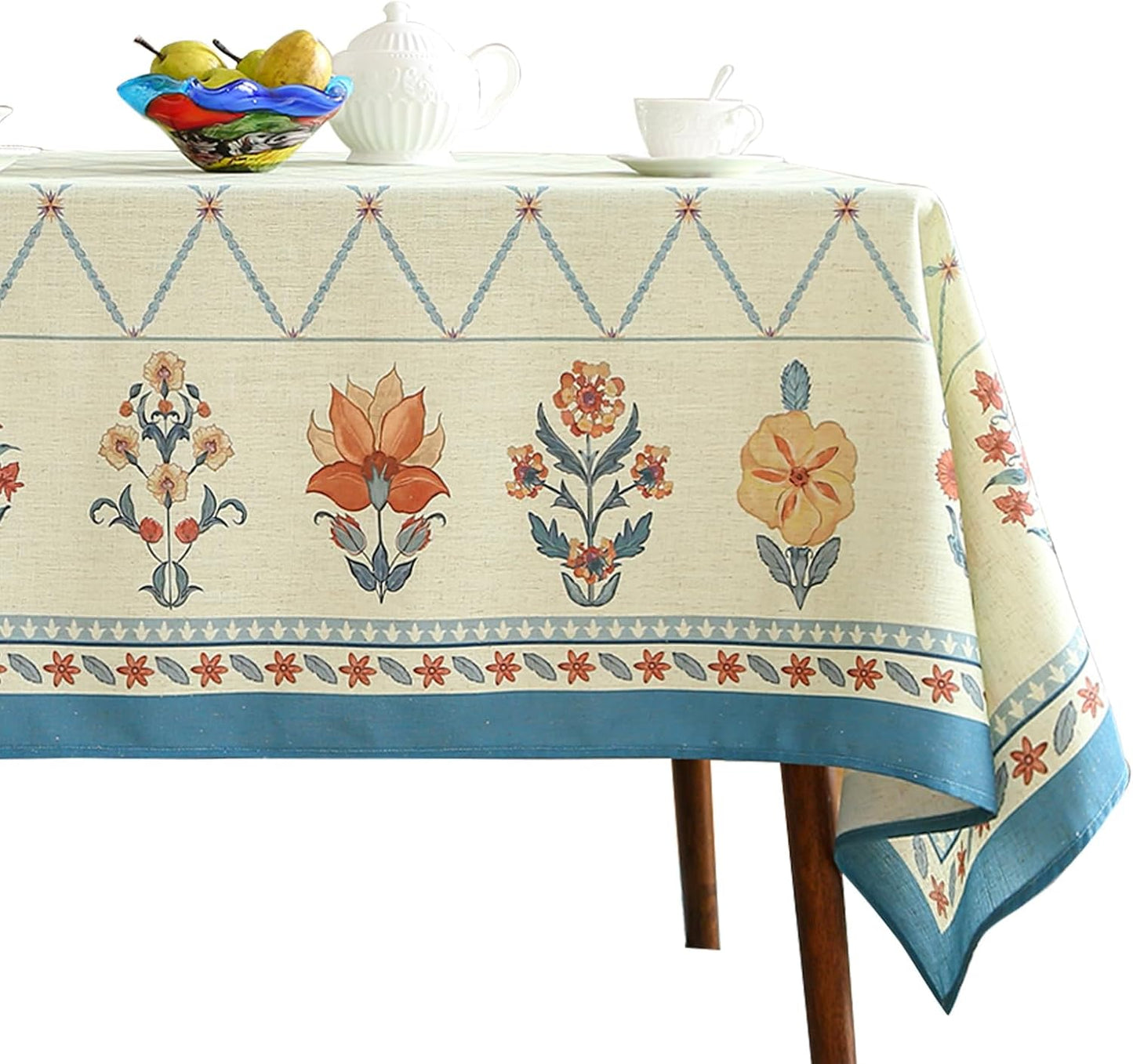 ISAENNE Designer Linen Floral Table Cloth for Rectangle Table,Light Green Farmhouse Durable Tablecloth,Washable Decor Tablecloths for Dining Kitchen Thanksgiving Christmas,55"*79"-Floralsea B