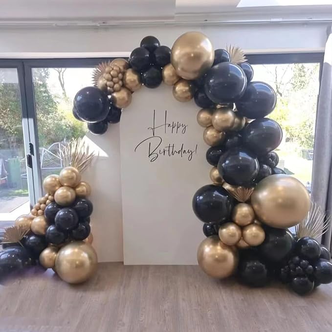 Black and Gold Balloons Garland Arch Kit, 134pcs Black and Metallic Gold Balloons with Different Size for Graduation, 2024 New Year, Birthday, Anniversary Party Decorations Supplies