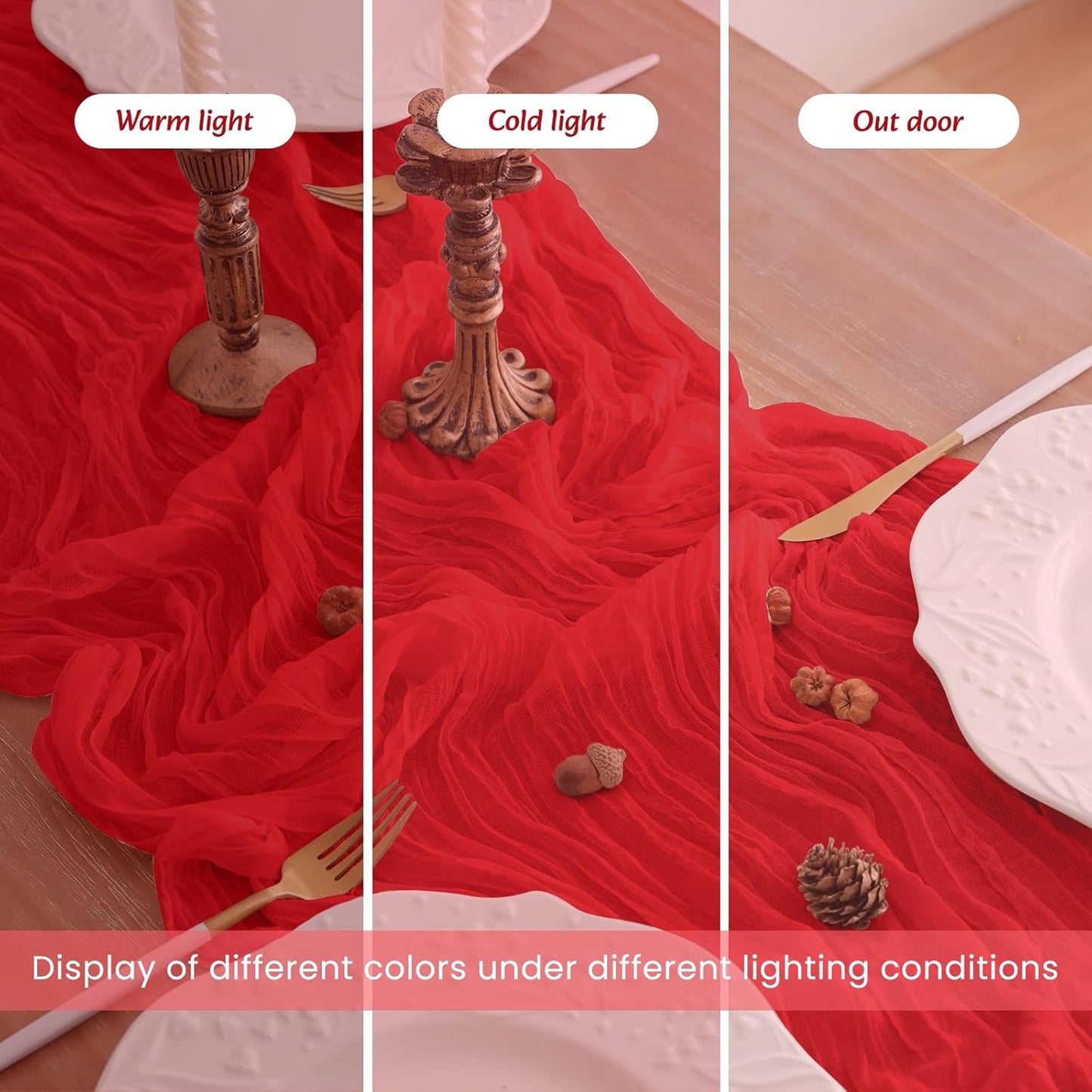 16Pack Red Table Runner 10FT Cheesecloth Table Runner 35x120Inch Long Boho Cheese Cloth Table Runners Rustic Gauze Table Runners for Party Christmas Wedding Bridal Baby Shower Decorations