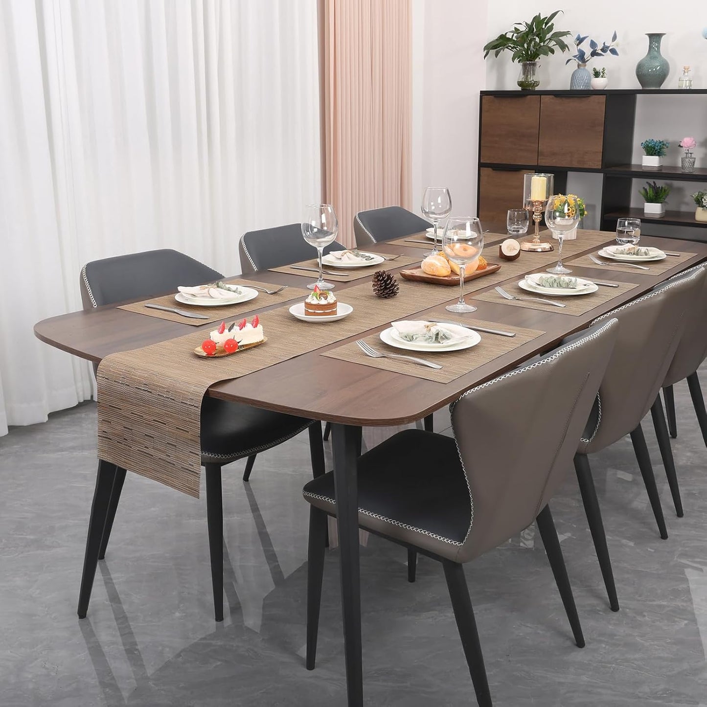 Myir JUN Table Runner, Vinyl Table Runner Indoor Arbitrarily Cropped Runner for Table Heatproof for Home Party (Light Brown, 12 x 94 inch)