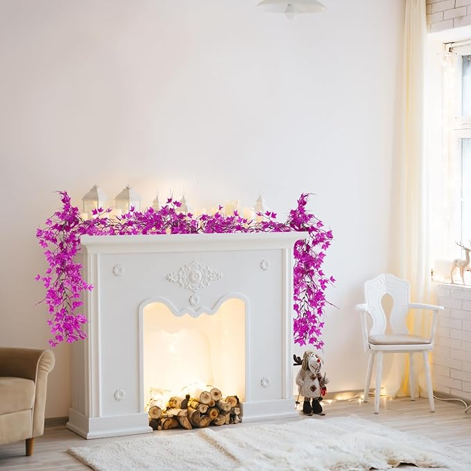 Artificial Garlands Leaf Garland Artificial Ivy Vines Fausse Plante Decorative Room Decor Vines Green Vines ivy Garland for Decor for Wall House Room Patio Indoor Outdoor Home Dorm Decor(Pure Fuchsia)