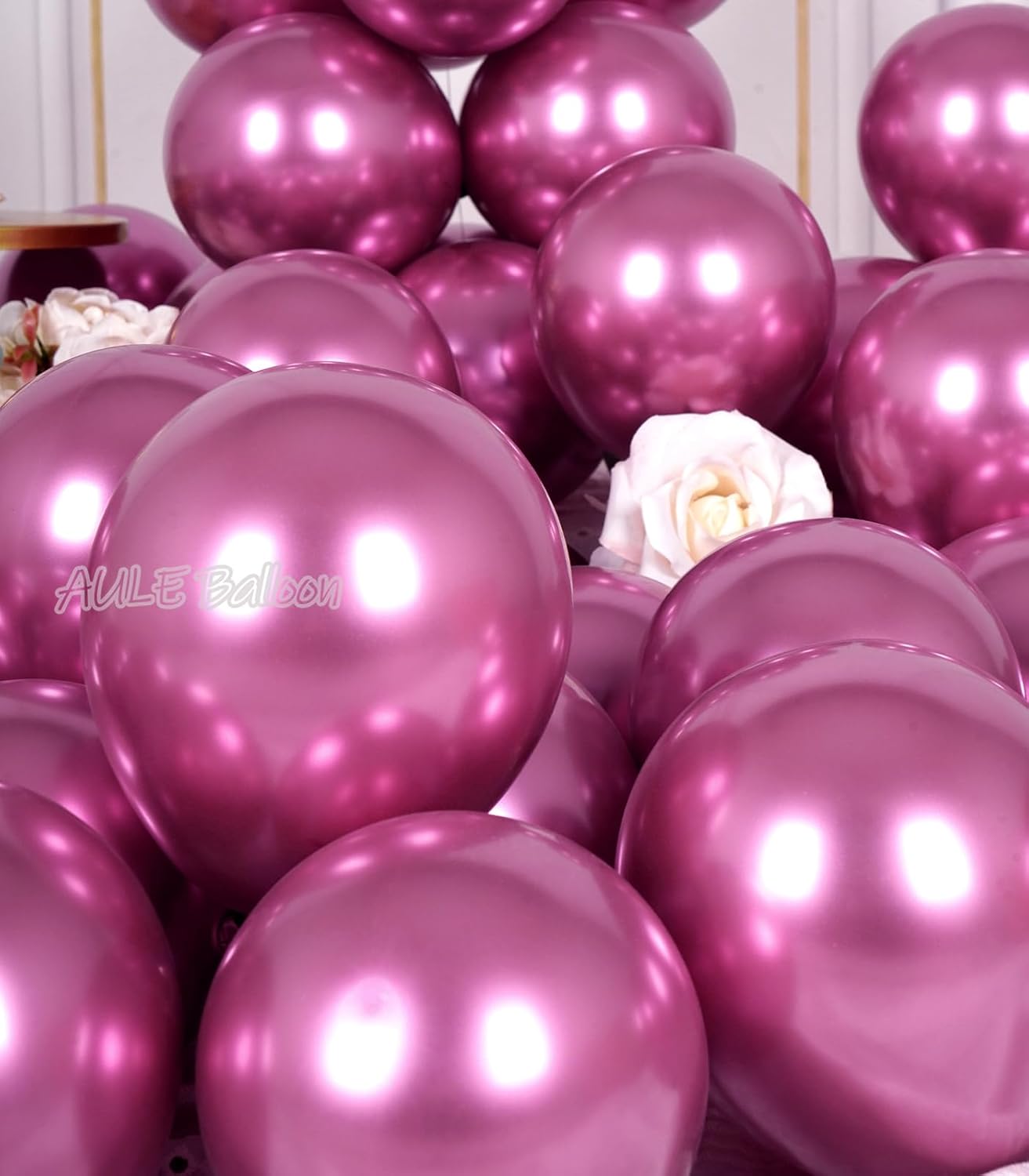 AULE Metallic Hot Pink Balloons 5 inch 50 Pcs Hot Pink Latex Balloons Chrome Helium Shiny Thicken Balloon Perfect Party Decoration for Wedding Birthday Baby Shower Graduation Christmas Carnival