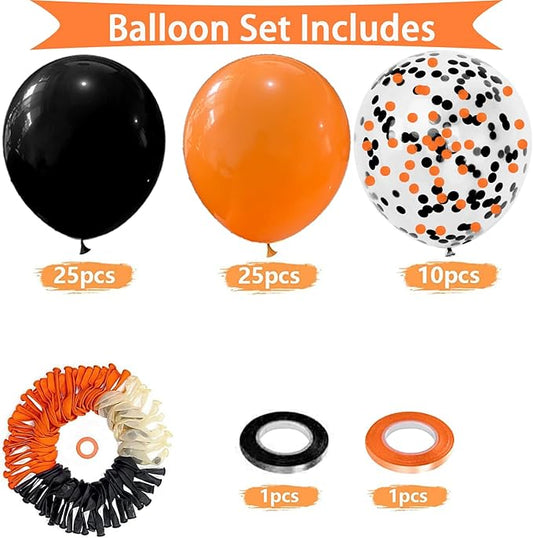 Halloween Balloons Black Orange Balloons, 60Pcs 12inch Latex Orange Black Balloon and Confetti Balloon for Halloween Birthday Party Decorations Anniversary Graduation Decoration