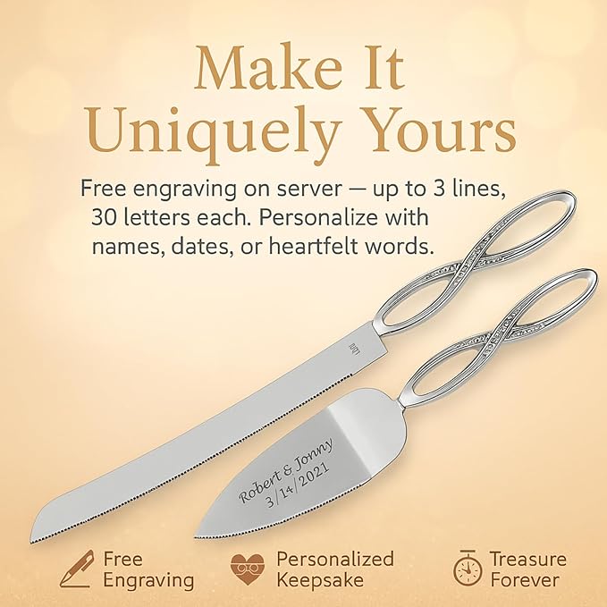 GIFTS INFINITY Personalized Infinity Wedding Cake Server and knife Free Engraving - Valentine's Day Gift