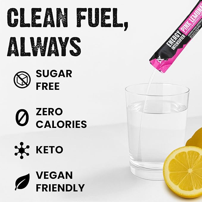 CardoMax - Energy Drink Packets - Liquid Preworkout for Men & Women Caffeine Packets with BCAA, Vitamin B12, Vitamin B6 & B3 - Sugar-Free, Zero Calorie, Vegan & Keto - 15 Stick Packs - Pink Lemonade