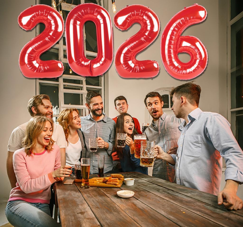 2026 Balloon - Red Birthday Number Balloons, 40 Inch Large Foil Balloons for Men Women Boys Girls Red Themed Birthday Decorations，Number 2026 Balloon