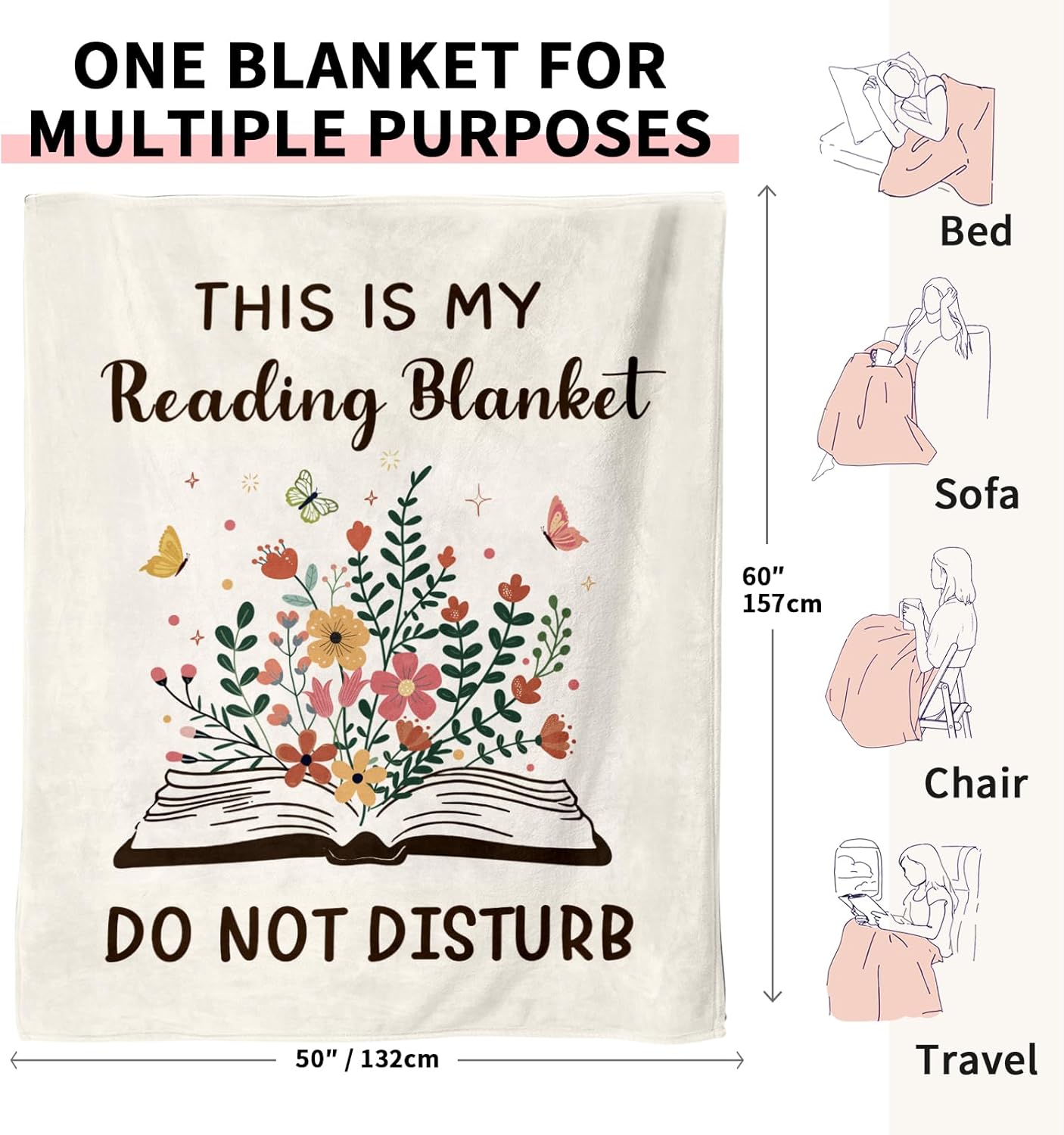 Book Lovers Gifts for Women Men, Flannel Soft Book Reading Blanket Decor, Book Reader Gifts for Christmas Birthday, Reading Accessories, Bookish Bookworm Gift - 50x60 inches