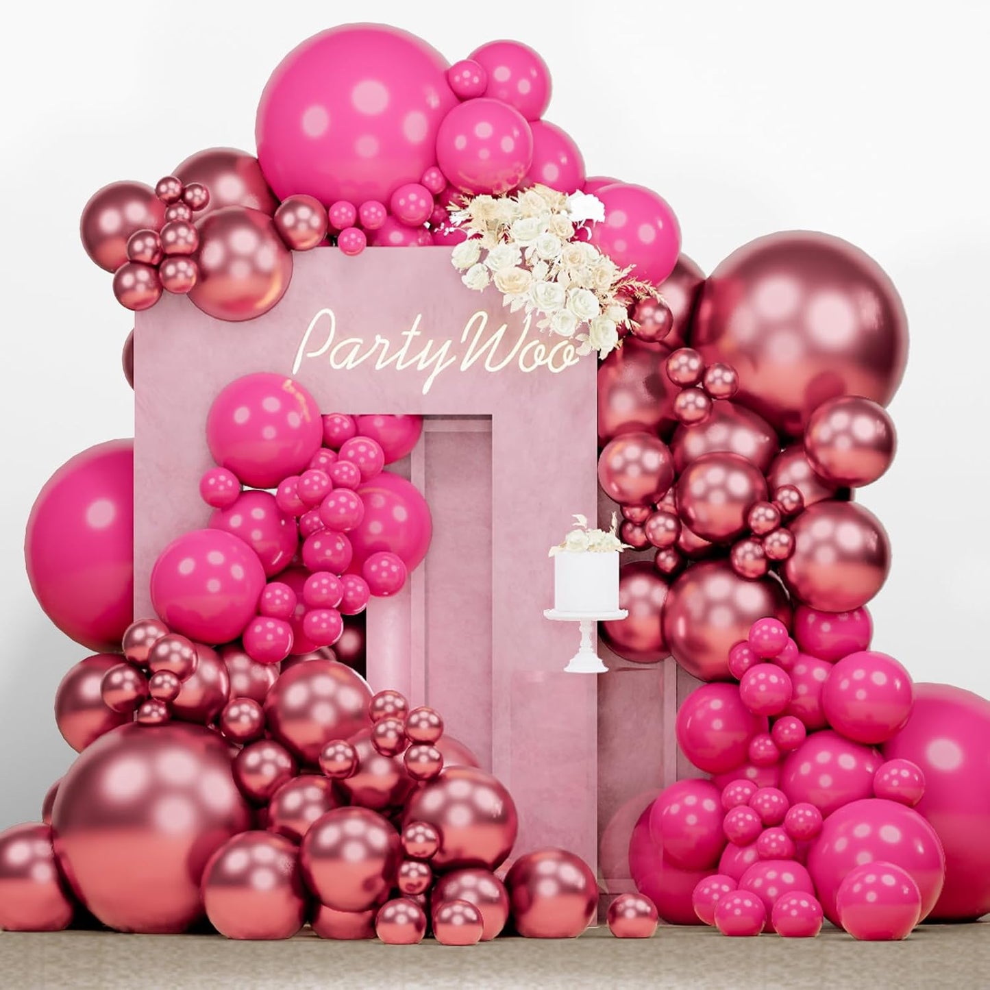 PartyWoo Magenta Balloons, 140 pcs Magenta and Metallic Dark Pink Balloons Different Sizes Pack of 18 Inch 12 Inch 10 Inch 5 Inch for Balloon Garland or Arch as Birthday Decorations, Party Decorations