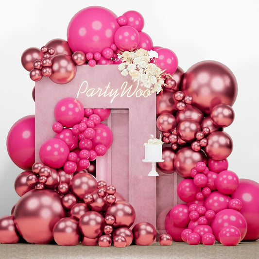 PartyWoo Magenta Balloons, 140 pcs Magenta and Metallic Dark Pink Balloons Different Sizes Pack of 18 Inch 12 Inch 10 Inch 5 Inch for Balloon Garland or Arch as Birthday Decorations, Party Decorations